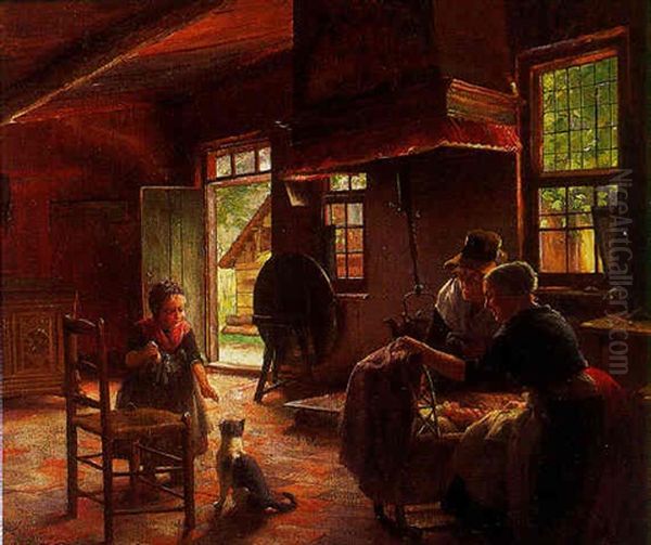 Admiring The New Baby Oil Painting by Otto Karl Kirberg