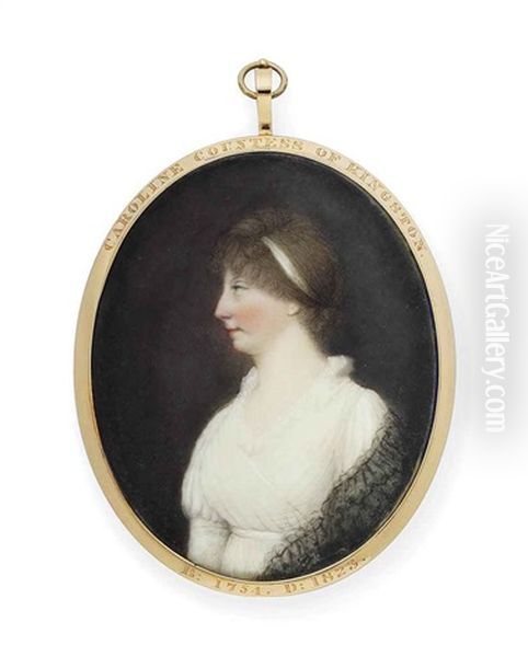 Caroline King, Countess Of Kingston, Nee Fitzgerald, In Profile To The Left, In White Dress, Black Shawl, White Bandeau In Her Hair Oil Painting by Henry Kirchhoffer