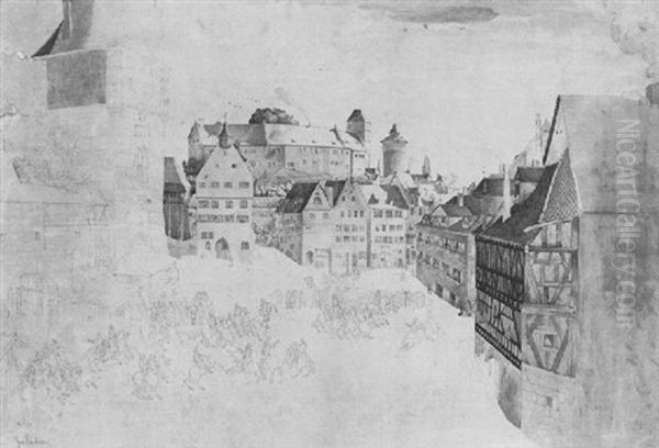 Der Nurnberger Burgplatz Mit Rittern, Im Hintergrund Eine Burg Oil Painting by Johann Jakob Kirchner
