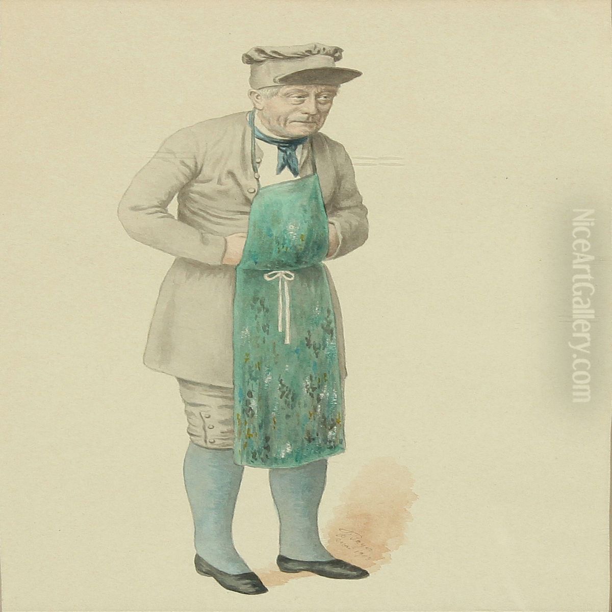 A Man With A Green Apron Oil Painting by Christian Bayer
