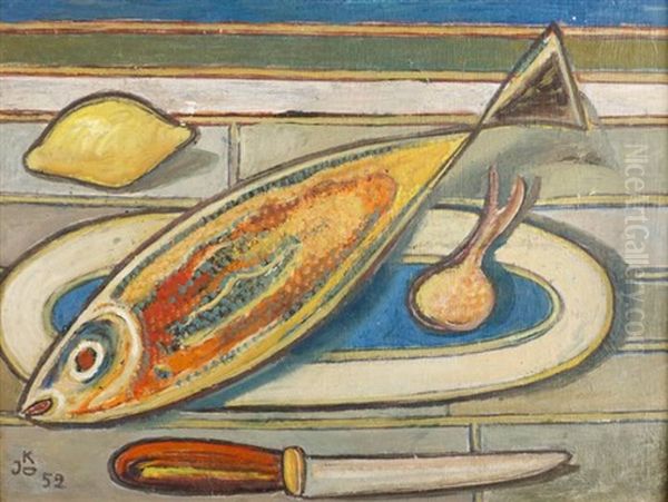 Martwa Natura Z Ryba Oil Painting by Jecheskel David Kirschenbaum