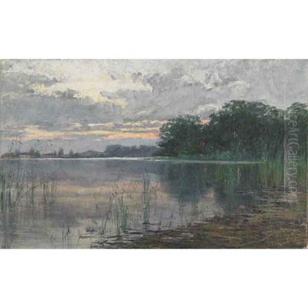 River Scene Oil Painting by Aleksandr Aleksandrovich Kiselev