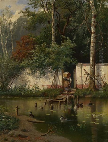 By A Pond Oil Painting by Alexander Alexandrovich Kiselev