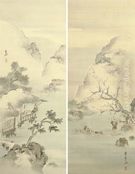 Chinese Scholars' Amusements In Spring And Autumn (pair) Oil Painting by  Gantai