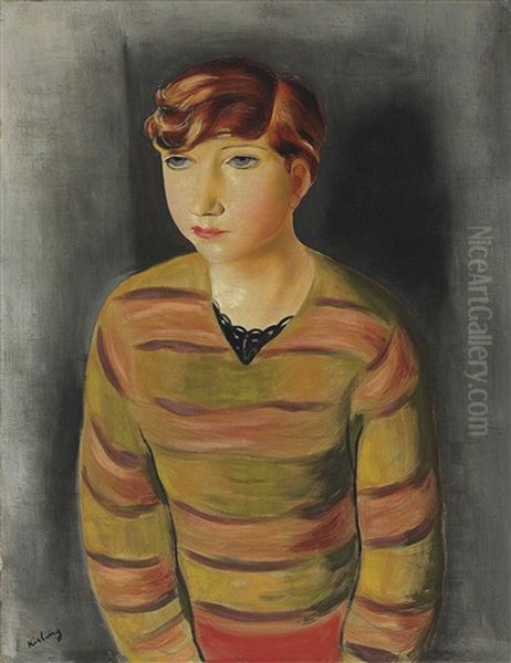 Jeune Femme Au Pull Raye Oil Painting by Jean Kisling