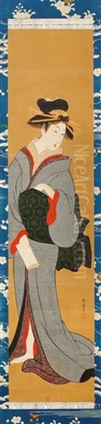 A Standing Lady Oil Painting by Kitagawa Utamaro