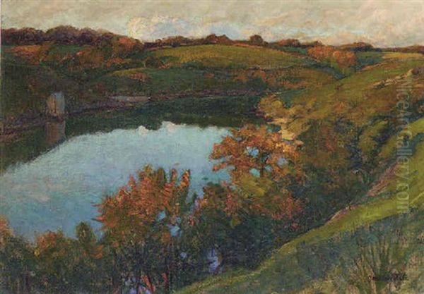 An Autumnal River Landscape Oil Painting by Joseph Milner Kite