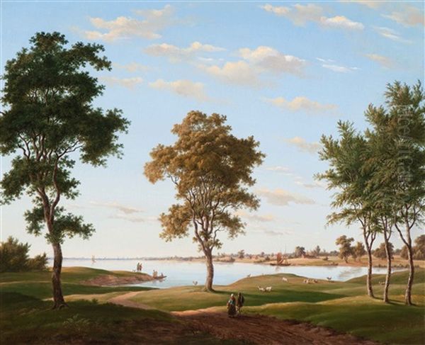 Idyllic River Landscape Oil Painting by Maxemiliaan Leonard Kitzinger