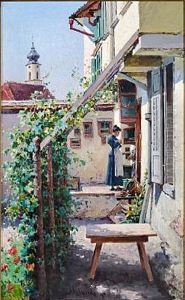 A Yard (lindau) Oil Painting by Aleksei Danilovich Kivshenko