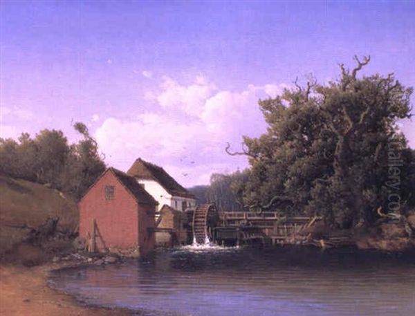 Vandm+lle Ved Silkeborg Oil Painting by Anton Edvard Kjeldrup