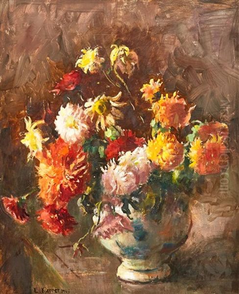 Blomsterstilleben Med Astrar I En Vas Oil Painting by Esther Kjerner