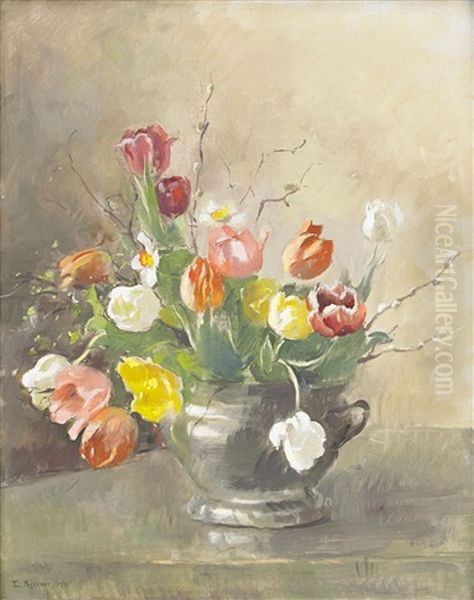 Tulpaner I Tennvas Oil Painting by Esther Kjerner