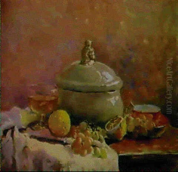 Stilleben Med Terrin Och Frukter Oil Painting by Esther Kjerner