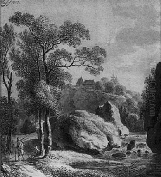 Wanderer Am Bachufer Oil Painting by Friedrich Christian Klass