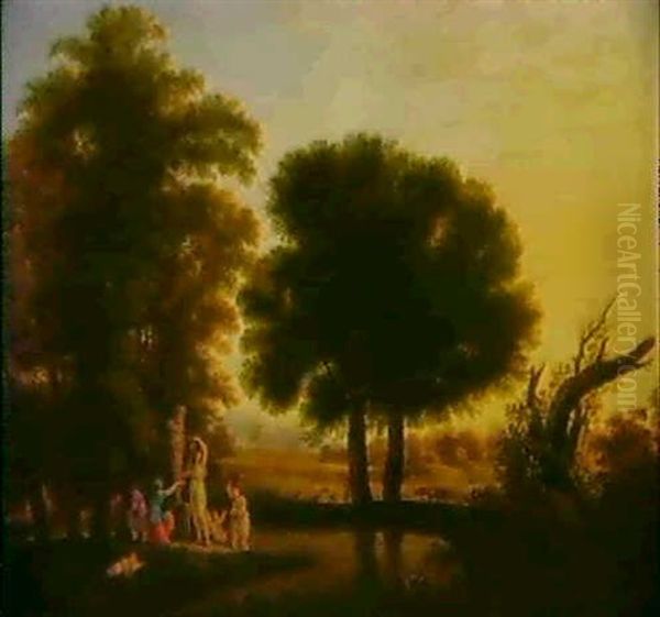 Ideale Landschaft Mit Madchen, Die Eine Herme Schmucken Oil Painting by Friedrich Christian Klass