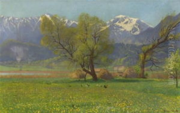 Fruhling Am Kochelsee Oil Painting by Hans (Johann) Klatt