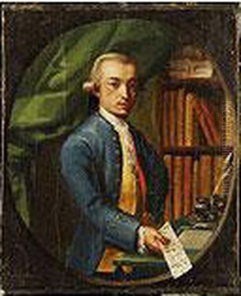 Retrato De Caballero De Medio Cuerpo Sentado En Una Biblioteca Con Una Carta En Su Mano Derecha Oil Painting by Francisco Bayeu Y Subias