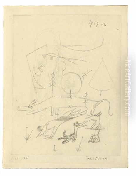 Tiere Im Mondschein Oil Painting by Paul Klee