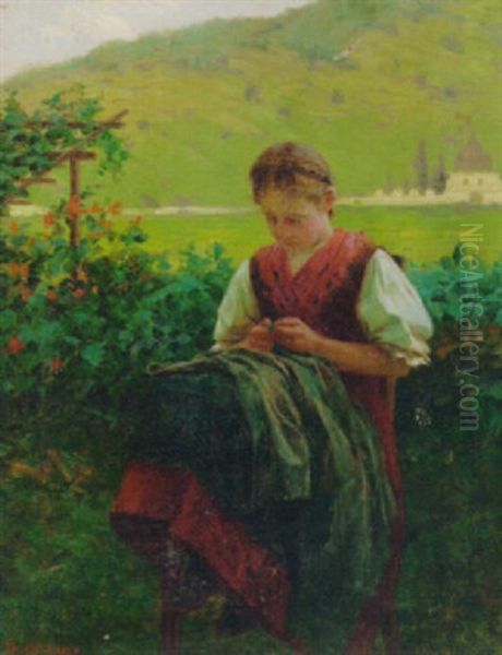 The Young Seamstress Oil Painting by Theodor Kleehaas