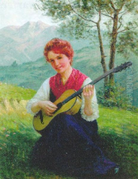Gitarrespielendes Madchen Oil Painting by Theodor Kleehaas