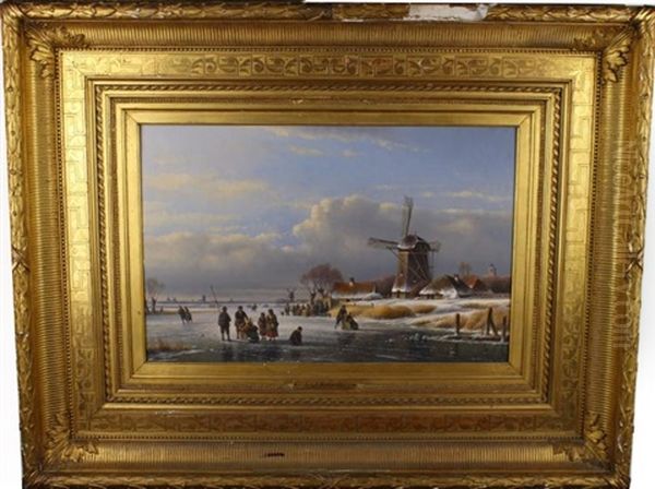 Winter Landscape With Skaters Oil Painting by Lodewijk Johannes Kleijn