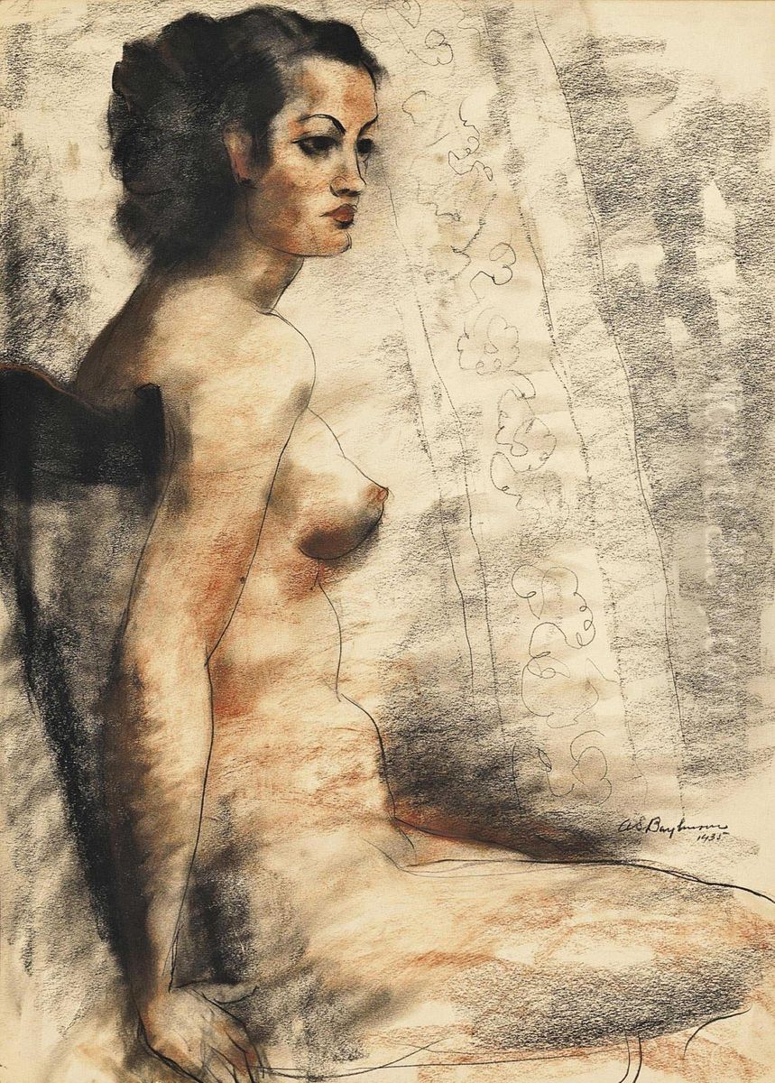 Seated Female Nude Oil Painting by Abraham Solomon Baylinson