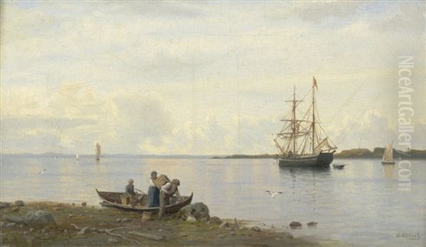 Segelschiff Auf Reede Vor Der Finnischen Kuste Oil Painting by Oskar Conrad Kleineh