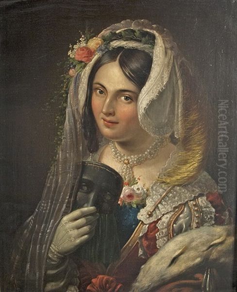 Venetian With Mask Oil Painting by Wilhelm Kleinenbroich