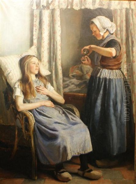 Mother With Sick Child Oil Painting by Jan Kleintjes