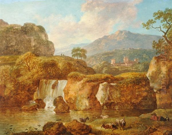 Landschaft Mit Wasserfall Oil Painting by Johann Christian Klengel