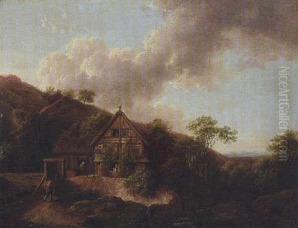 Bauerngehoft Vor Berglandschaft Oil Painting by Johann Christian Klengel