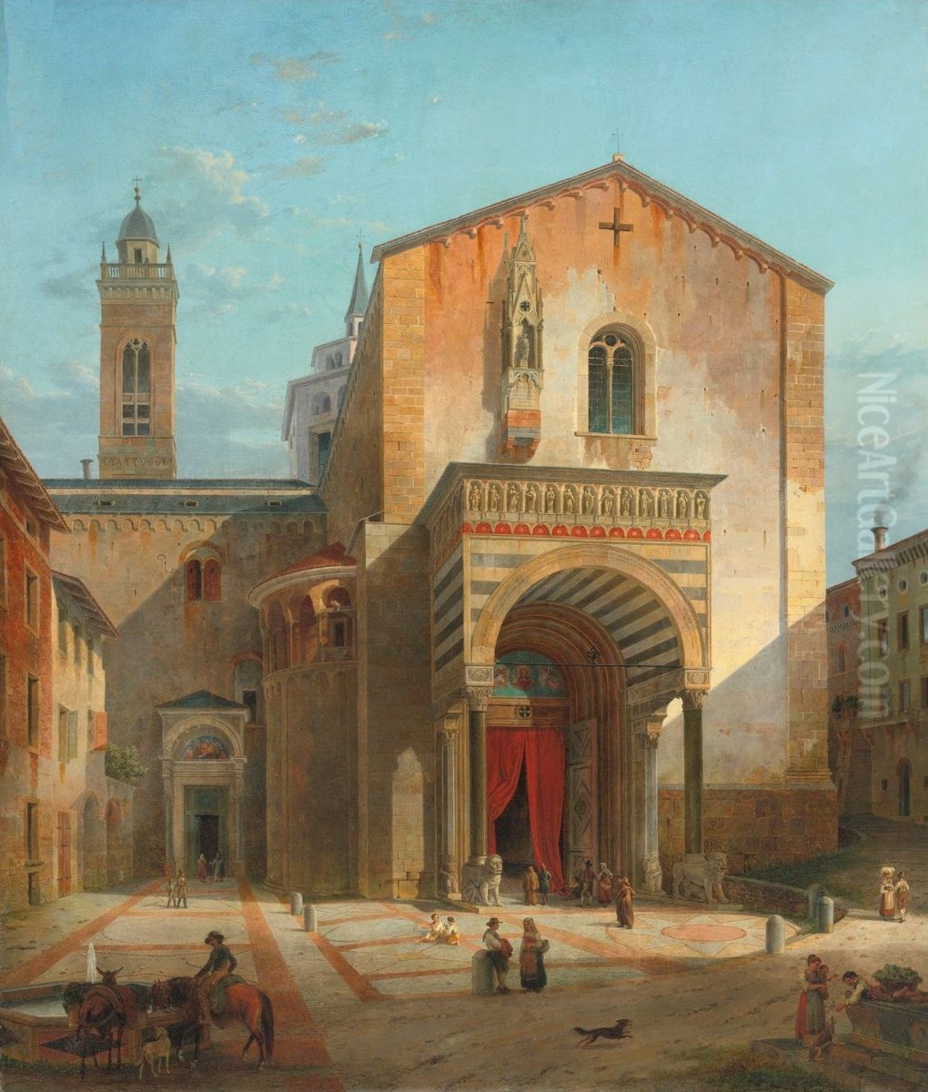 Bergamo, The South Entrance Of The Church Of Santa Maria Maggiore Oil Painting by Leo Von Klenze