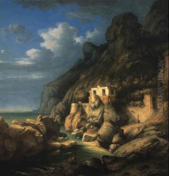 Felsenkuste Bei Amalfi Oil Painting by Leo Von Klenze