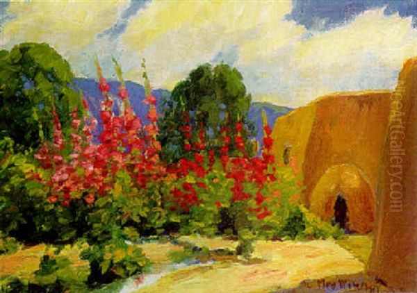 Holly Hocks, Taos, New Mexico Oil Painting by Frank Klepper