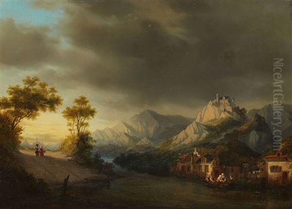 Mountainous Landscape With A River Oil Painting by Willem De Klerk