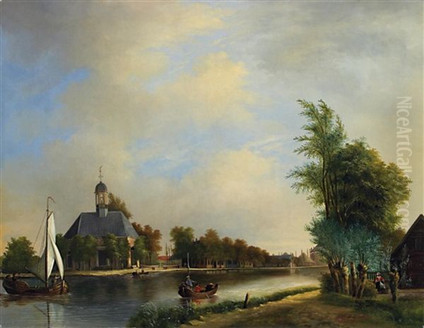 Kanallandschaft Bei Groeningen Oil Painting by Willem De Klerk