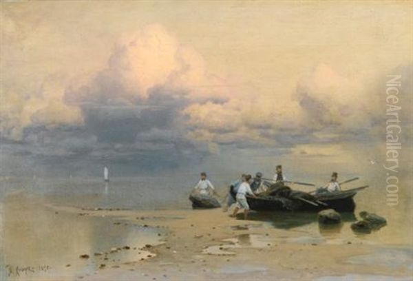 The Fishermen's Return (collab. W/studio) Oil Painting by Yuliy Yulevich (Julius) Klever