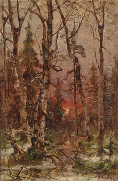 Winterlandschaft Bei Untergehender Sonne Oil Painting by Yuliy Yulevich (Julius) Klever