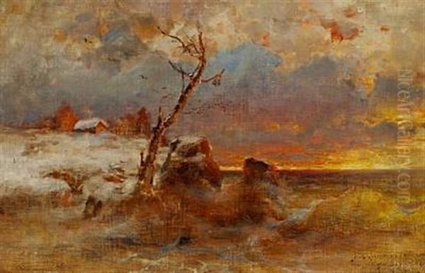 A Coastal Landscape At Sunset Oil Painting by Yuliy Yulevich (Julius) Klever