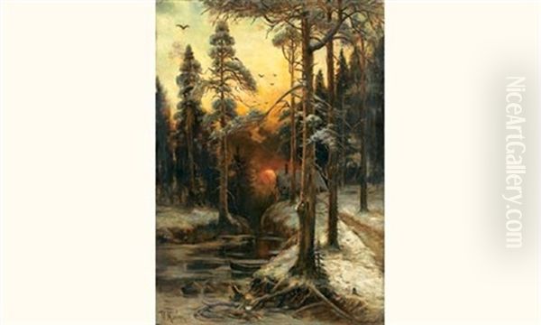 Paysage De Neige Oil Painting by Yuliy Yulevich (Julius) Klever