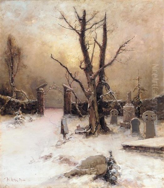 Graveyard In Winter (collab. W/studio) Oil Painting by Yuliy Yulevich (Julius) Klever