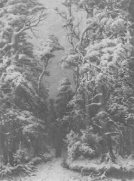 Winter Scene Oil Painting by Yuliy Yulevich (Julius) Klever