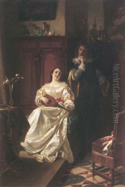 Die Musikstunde Oil Painting by Eugen Johann Georg Klimsch