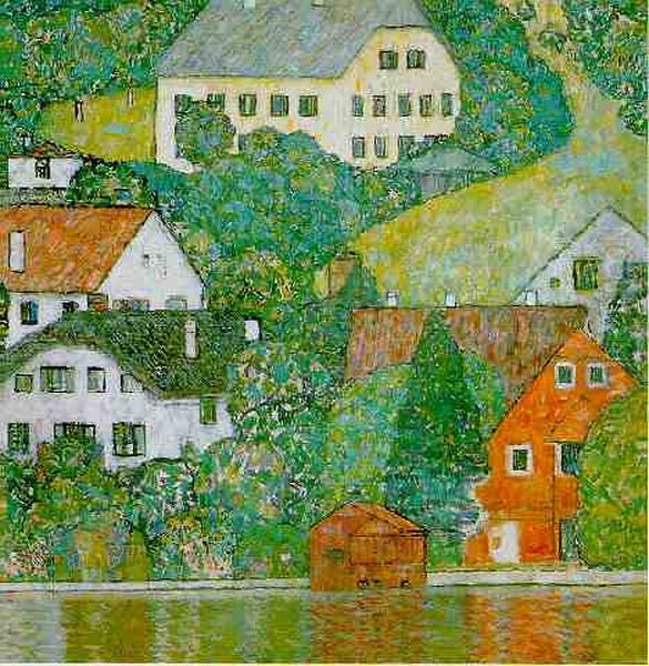 Houses At Unterach On The Attersee Oil Painting by Gustav Klimt