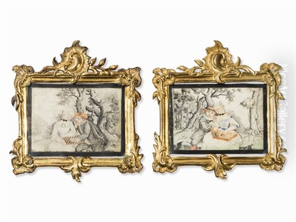 Court Couples (2 Works) Oil Painting by Karl-Gustav Klingstedt