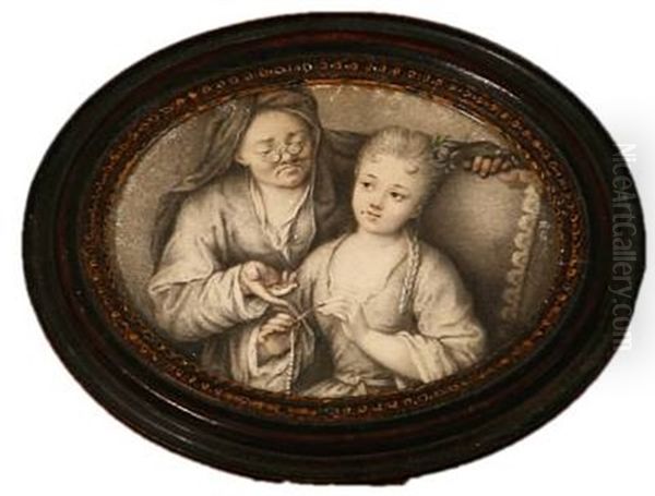 Young Girl Learning How To Thread Pearls Oil Painting by Karl-Gustav Klingstedt