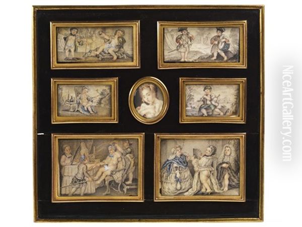 Jeux D'enfants (7 Works In 1 Frame; Various Sizes) Oil Painting by Karl-Gustav Klingstedt
