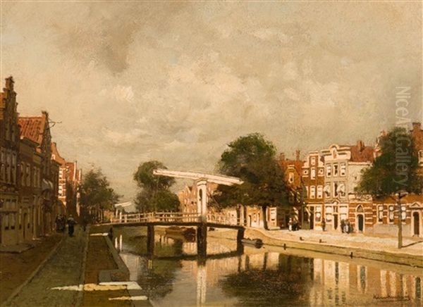 A View Of A Sunny Canal (capriccio) Oil Painting by Johannes Christiaan Karel Klinkenberg