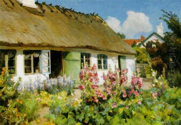 A Cottage Garden In Summer Oil Painting by Peder Klitz