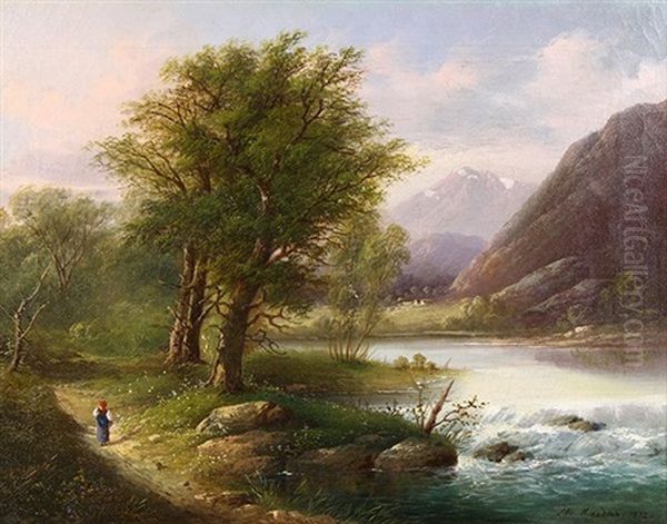 Lake Zirknitzer, Austria Oil Painting by Mikhail Konstantinovich Klodt